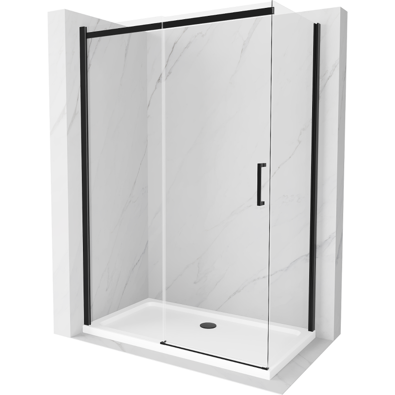 Mexen Omega cabina de duș glisantă 130 x 70 cm, transparentă, neagră + cadă de duș Flat, albă - 825-130-070-70-00-4010B