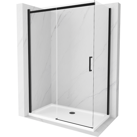 Mexen Omega 130 x 70 cm-es tolóajtós zuhanykabin, átlátszó, fekete + Flat zuhanytálca, fehér - 825-130-070-70-00-4010B