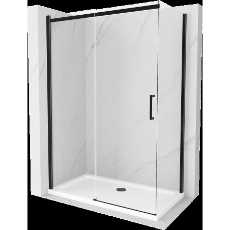 Mexen Omega cabină de duș extensibilă 130 x 70 cm, transparent, Neagră + cadă de duș Flat, Albă - 825-130-070-70-00-4010B