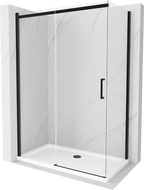 Mexen Omega cabină de duș extensibilă 130 x 70 cm, transparent, Neagră + cadă de duș Flat, Albă - 825-130-070-70-00-4010B