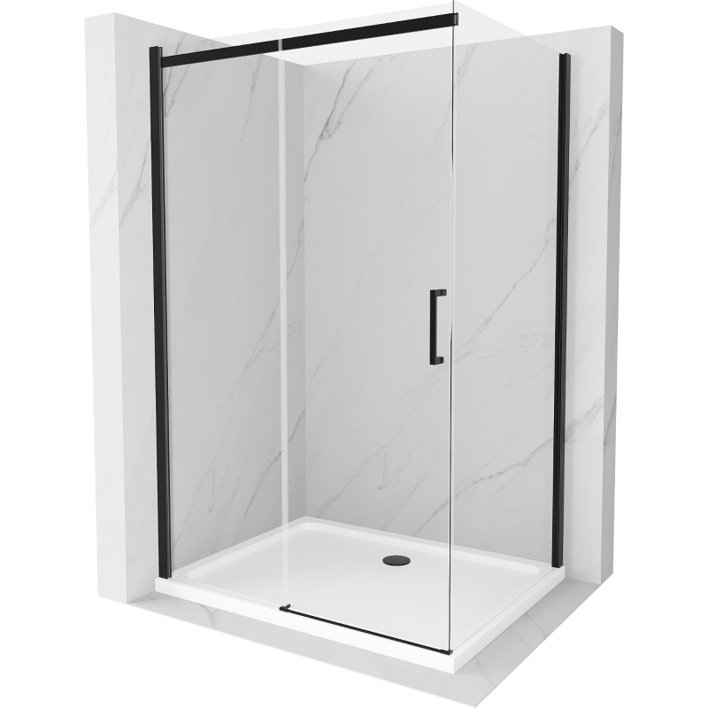 Mexen Omega cabină de duș extensibilă 130 x 80 cm, transparent, Neagră + cadă de duș Flat, Albă - 825-130-080-70-00-4010B