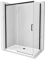Mexen Omega cabina de duș glisantă 140 x 80 cm, transparentă, neagră + cadă Flat, albă - 825-140-080-70-00-4010B
