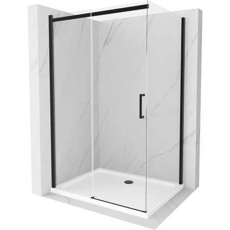 Mexen Omega cabină de duș extensibilă 140 x 100 cm, transparent, Neagră + cadă de duș Flat, Albă - 825-140-100-70-00-4010B