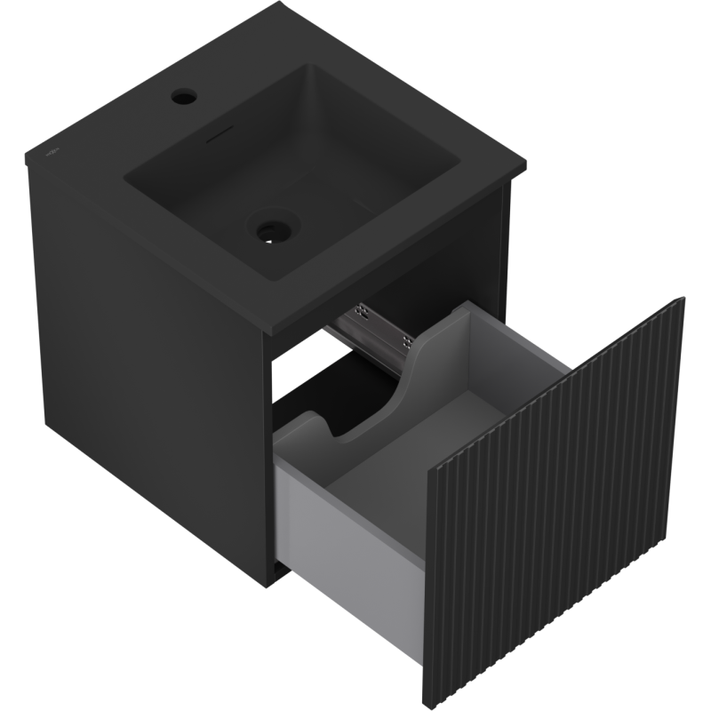 Mexen Rivel dulap baie 45 cm cu chiuvetă Otis, 1 sertar, fațetă, negru mat - 91A20-04547-1-BF71-W18M71