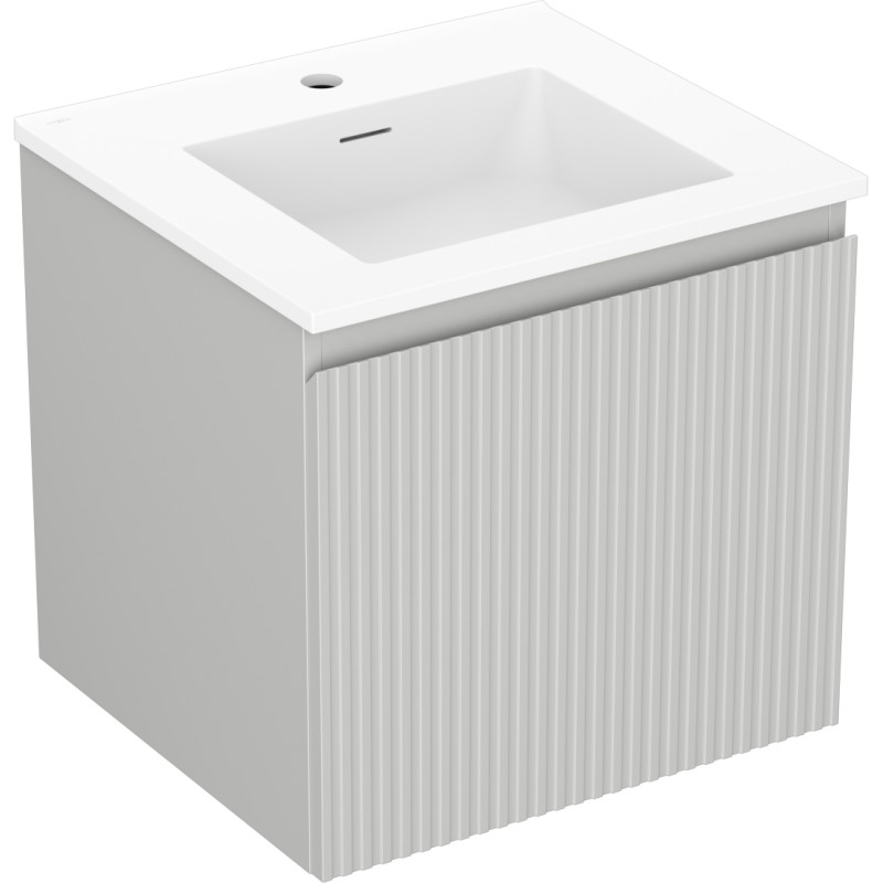Mexen Rivel dulap de baie 50 cm cu chiuvetă Otis, 1 sertar, riflat, gri mat/alb mat - 91A20-05047-1-BF62-W18M01