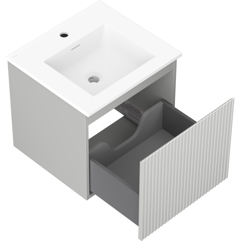 Mexen Rivel dulap de baie 50 cm cu chiuvetă Otis, 1 sertar, riflat, gri mat/alb mat - 91A20-05047-1-BF62-W18M01