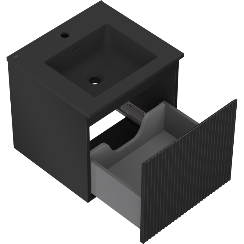 Mexen Rivel fürdőszobai szekrény 50 cm mosdóval Otis, 1 fiók, barázdált, fekete matt - 91A20-05047-1-BF71-W18M71