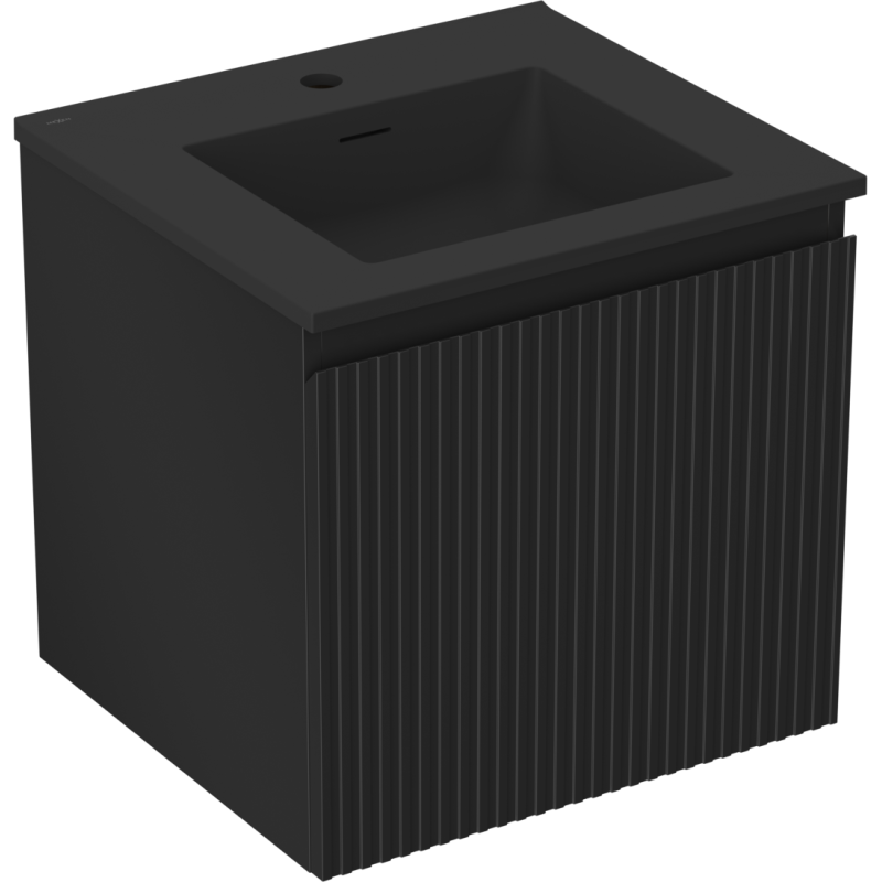 Mexen Rivel dulap baie 50 cm cu chiuvetă Otis, 1 sertar, fațetat, negru mat - 91A20-05047-1-BF71-W18M71