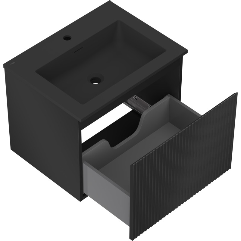 Mexen Rivel dulap de baie 60 cm cu lavoar Otis, 1 sertar, striat, negru mat - 91A20-06047-1-BF71-W18M71