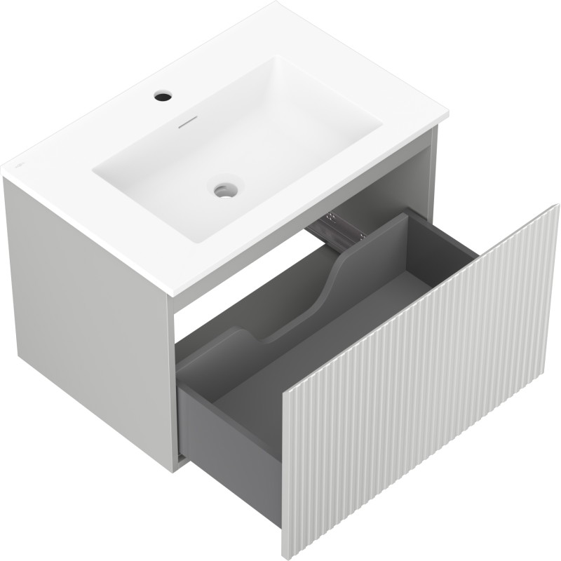 Mexen Rivel dulap baie 70 cm cu chiuvetă Otis, 1 sertar, canelat, gri mat/alb mat - 91A20-07047-1-BF62-W18M01