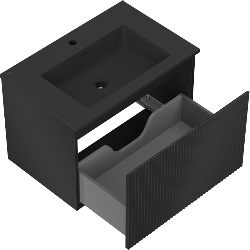 Mexen Rivel dulap de baie 70 cm cu lavoar Otis, 1 sertar, canelat, negru mat - 91A20-07047-1-BF71-W18M71