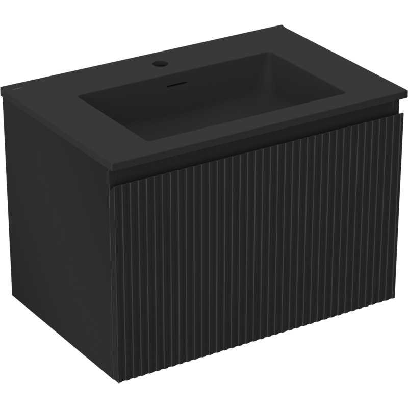 Mexen Rivel dulap de baie 70 cm cu lavoar Otis, 1 sertar, canelat, negru mat - 91A20-07047-1-BF71-W18M71