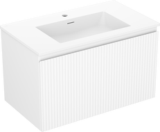 Mexen Rivel 80 cm-es fürdőszobaszekrény Otis mosdóval, 1 fiók, bordázott, fehér matt - 91A20-08047-1-BF01-W18M01