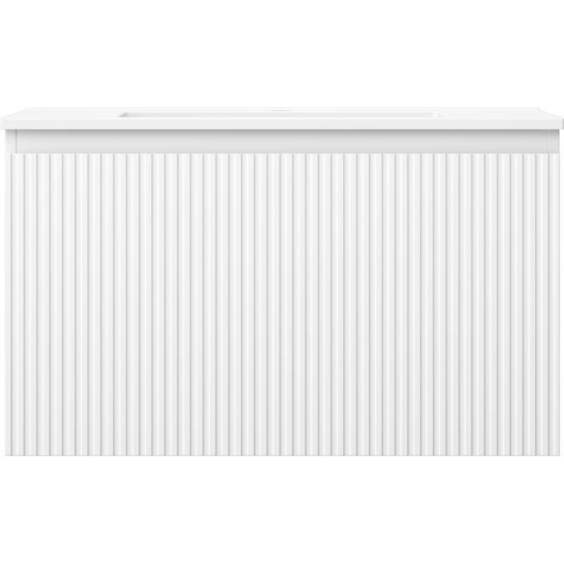 Mexen Rivel 80 cm-es fürdőszobaszekrény Otis mosdóval, 1 fiók, bordázott, fehér matt - 91A20-08047-1-BF01-W18M01