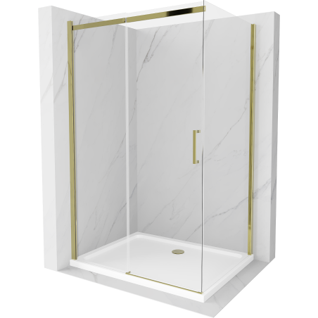 Mexen Omega cabină de duș extensibilă 100 x 70 cm, transparent, Aurie + cadă de duș Flat - 825-100-070-50-00-4010