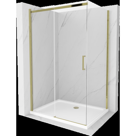 Mexen Omega cabină de duș extensibilă 100 x 80 cm, transparent, Aurie + cadă de duș Flat - 825-100-080-50-00-4010