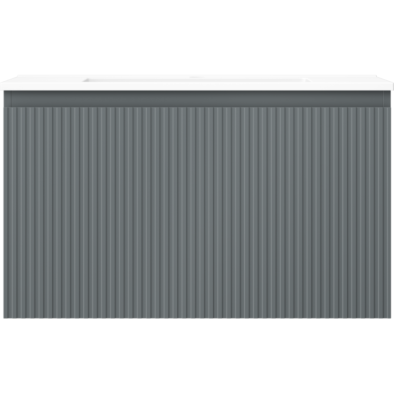 Mexen Rivel fürdőszobaszekrény 80 cm Otis mosdóval, 1 fiók, bordázott, grafit matt/fehér matt - 91A20-08047-1-BF66-W18M01