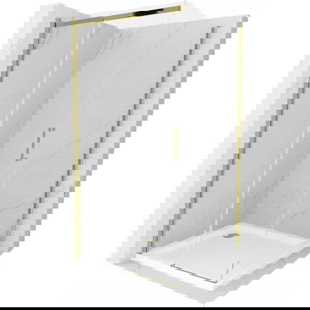 Mexen Omega cabină de duș extensibilă 100 x 100 cm, transparent, Aurie + cadă de duș Flat - 825-100-100-50-00-4010