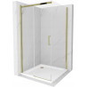 Mexen Omega cabina de duș glisantă 100 x 100 cm, transparentă, aurie + cadă Flat - 825-100-100-50-00-4010