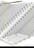 Mexen Omega cabină de duș glisantă 100 x 100 cm, transparentă, aurie + cadă de duș Flat - 825-100-100-50-00-4010