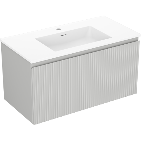 Mexen Rivel dulăp baie 90 cm cu chiuvetă Otis, 1 sertar, cu caneluri, gri mat/alb mat - 91A20-09047-1-BF62-W18M01