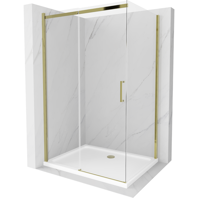 Mexen Omega cabină de duș extensibilă 110 x 90 cm, transparent, Aurie + cadă de duș Flat - 825-110-090-50-00-4010