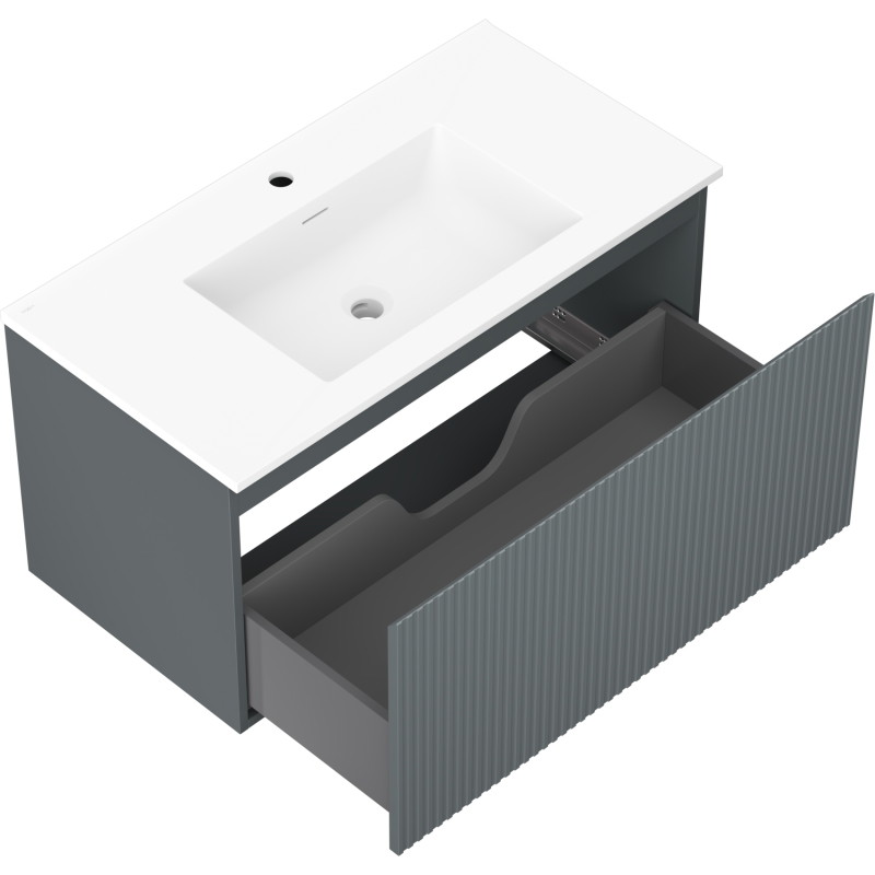 Mexen Rivel dulap de baie 90 cm cu lavoar Otis, 1 sertar, canelat, grafit mat/alb mat - 91A20-09047-1-BF66-W18M01