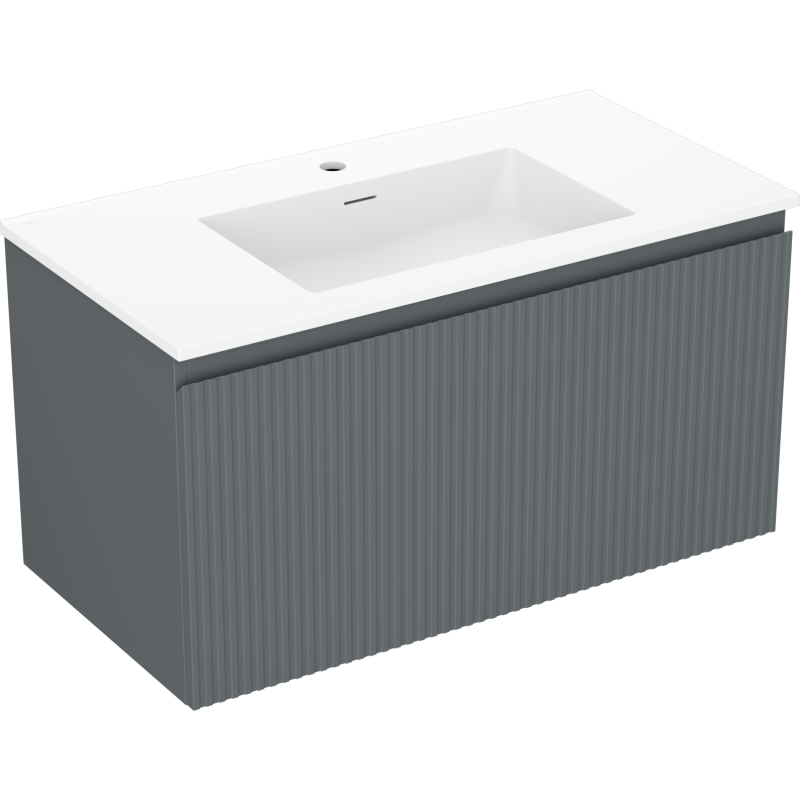 Mexen Rivel dulap baie 90 cm cu chiuvetă Otis, 1 sertar, canelat, grafit mat/alb mat - 91A20-09047-1-BF66-W18M01