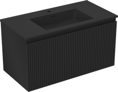 Mexen Rivel fürdőszobai szekrény 90 cm mosdóval Otis, 1 fiók, bordázott, fekete matt - 91A20-09047-1-BF71-W18M71