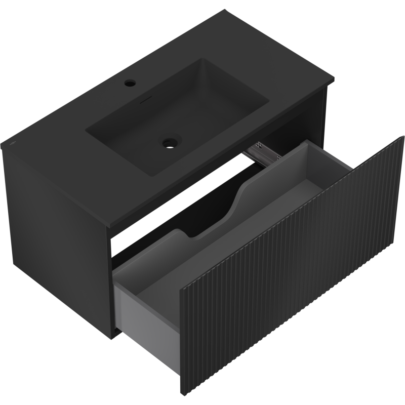 Mexen Rivel fürdőszobai szekrény 90 cm mosdóval Otis, 1 fiók, bordázott, fekete matt - 91A20-09047-1-BF71-W18M71