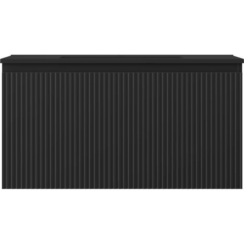 Mexen Rivel fürdőszobai szekrény 90 cm mosdóval Otis, 1 fiók, bordázott, fekete matt - 91A20-09047-1-BF71-W18M71