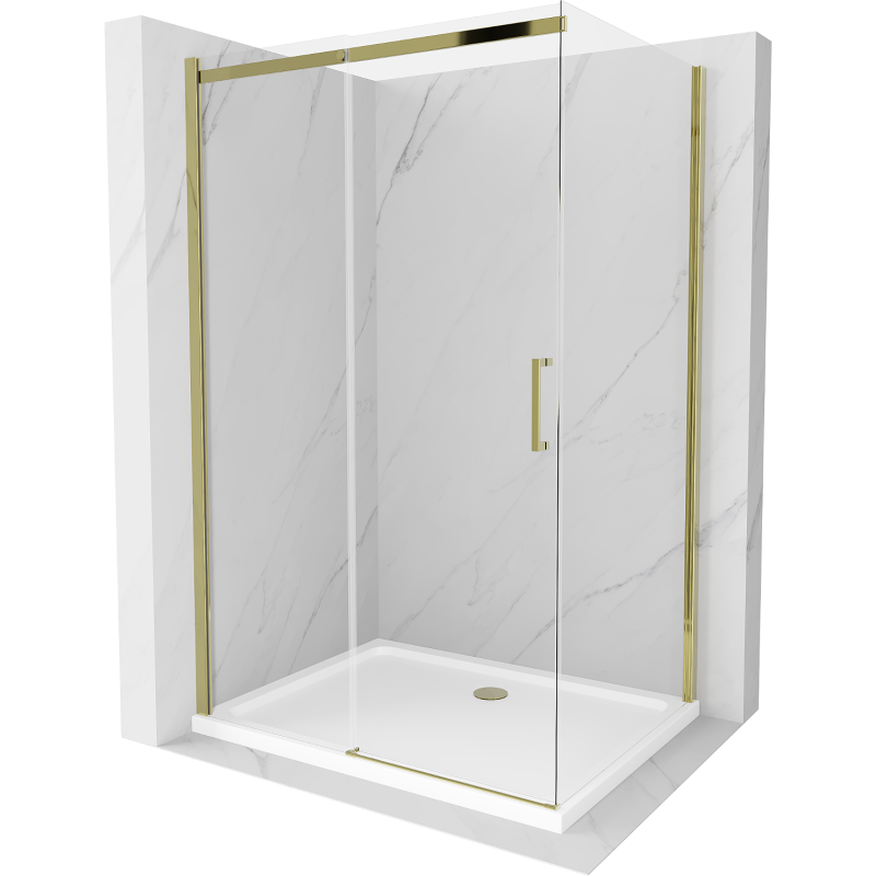 Mexen Omega cabina de duș glisantă 120 x 80 cm, transparentă, aurie + cadă Flat - 825-120-080-50-00-4010