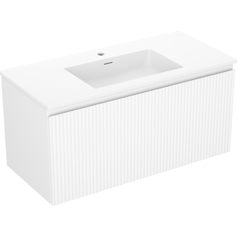 Mexen Rivel dulap de baie 100 cm cu lavoar Otis, 1 sertar, striat, alb mat - 91A20-10047-1-BF01-W18M01