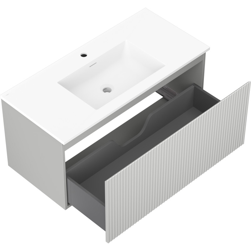 Mexen Rivel dulap baie 100 cm cu chiuvetă Otis, 1 sertar, riflat, gri mat/alb mat - 91A20-10047-1-BF62-W18M01