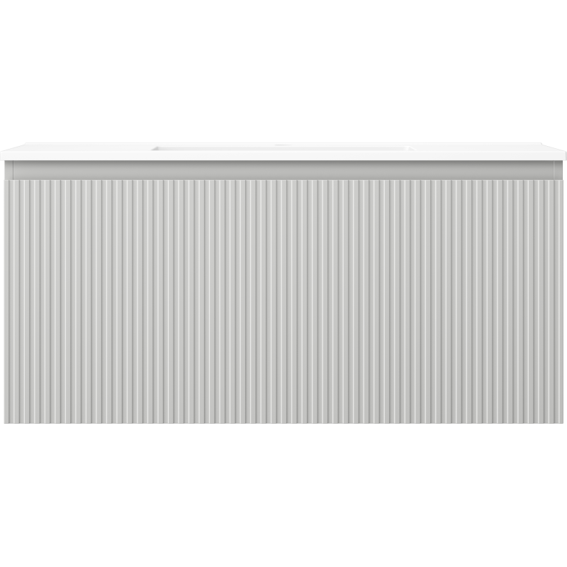 Mexen Rivel Otis 100 cm-es fürdőszobaszekrény mosdóval, 1 fiókos, bordázott, szürke matt/fehér matt