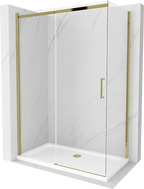 Mexen Omega cabină de duș glisantă 130 x 70 cm, transparentă, aurie + cadă de duș Flat - 825-130-070-50-00-4010