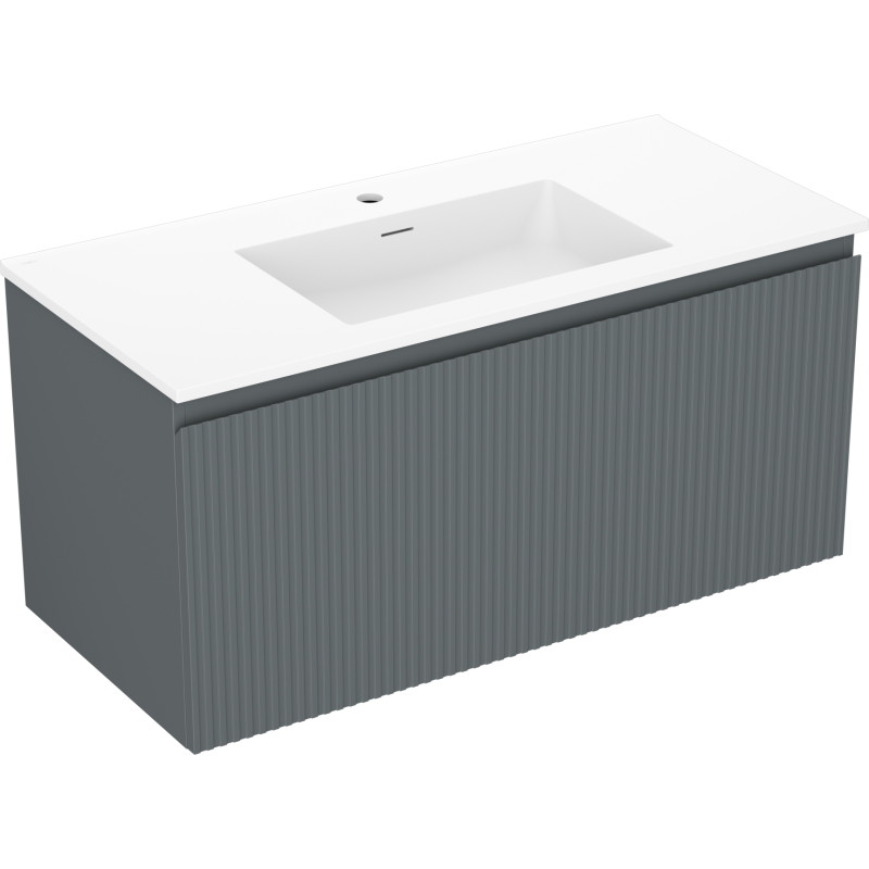 Mexen Rivel dulap de baie 100 cm cu chiuvetă Otis, 1 sertar, canelat, grafit mat/alb mat - 91A20-10047-1-BF66-W18M01