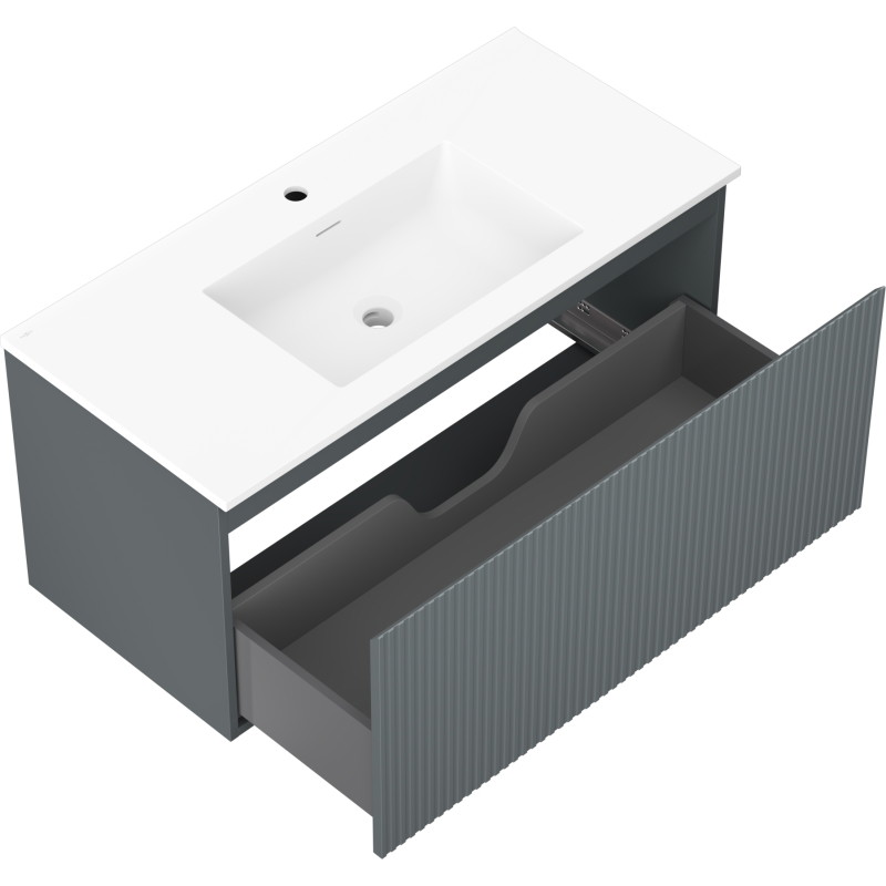 Mexen Rivel dulap de baie 100 cm cu chiuvetă Otis, 1 sertar, canelat, grafit mat/alb mat - 91A20-10047-1-BF66-W18M01