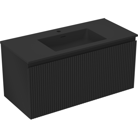 Mexen Rivel dulap baie 100 cm cu lavoar Otis, 1 sertar, cu caneluri, negru mat - 91A20-10047-1-BF71-W18M71