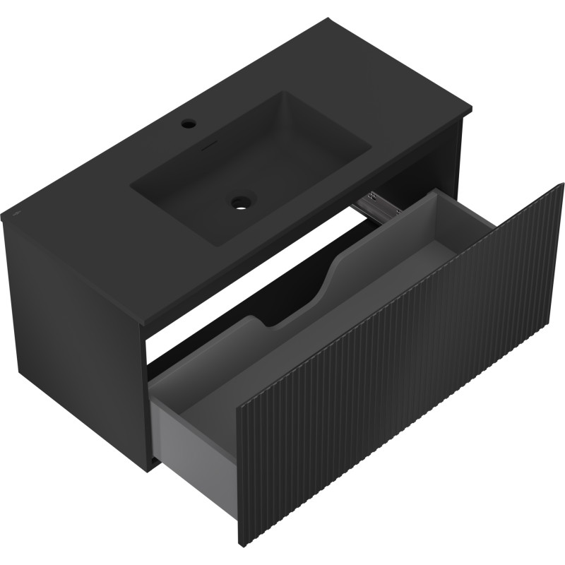 Mexen Rivel dulap baie 100 cm cu lavoar Otis, 1 sertar, canelat, negru mat - 91A20-10047-1-BF71-W18M71