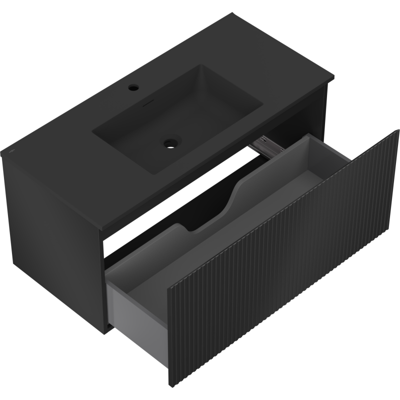 Mexen Rivel dulap baie 100 cm cu lavoar Otis, 1 sertar, cu caneluri, negru mat - 91A20-10047-1-BF71-W18M71