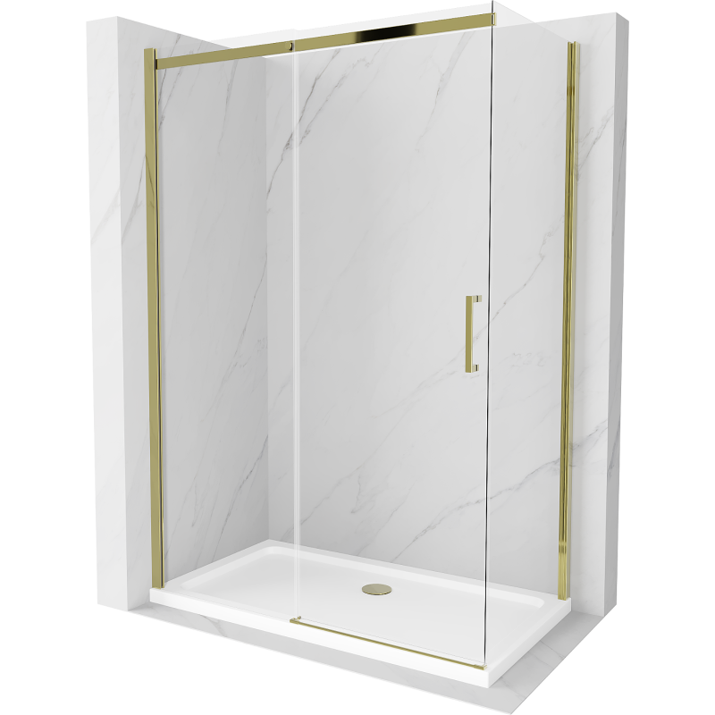 Mexen Omega cabină de duș extensibilă 140 x 70 cm, transparent, Aurie + cadă de duș Flat - 825-140-070-50-00-4010
