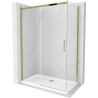 Mexen Omega cabină de duș extensibilă 140 x 70 cm, transparent, Aurie + cadă de duș Flat - 825-140-070-50-00-4010