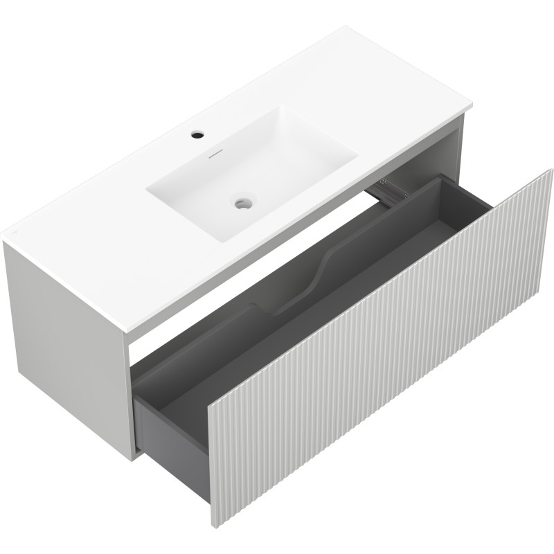 Mexen Rivel dulap baie 120 cm cu chiuvetă Otis, 1 sertar, canelat, gri mat/alb mat - 91A20-12047-1-BF62-W18M01