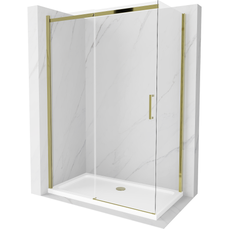 Mexen Omega cabină de duș extensibilă 140 x 80 cm, transparent, Aurie + cadă de duș Flat - 825-140-080-50-00-4010