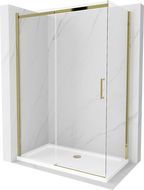 Mexen Omega cabină de duș glisantă 140 x 80 cm, transparentă, aurie + cadă Flat - 825-140-080-50-00-4010