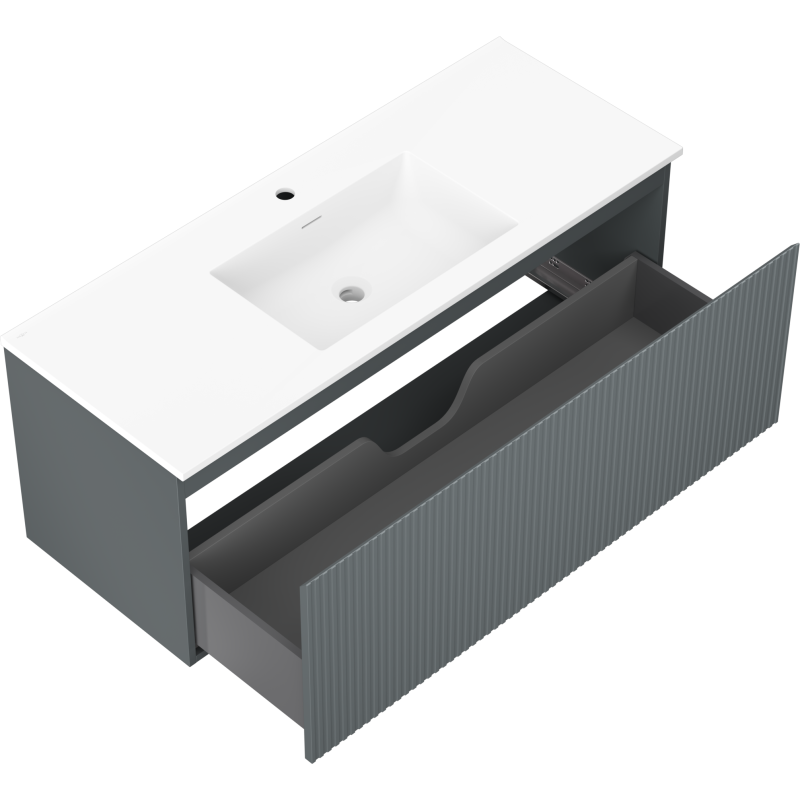 Mexen Rivel 120 cm-es fürdőszobai szekrény Otis mosdóval, 1 fiók, bordázott, grafit matt/fehér matt -