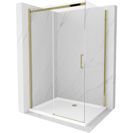 Mexen Omega cabina de duș glisantă 140 x 100 cm, transparentă, aurie + cadă Flat - 825-140-100-50-00-4010