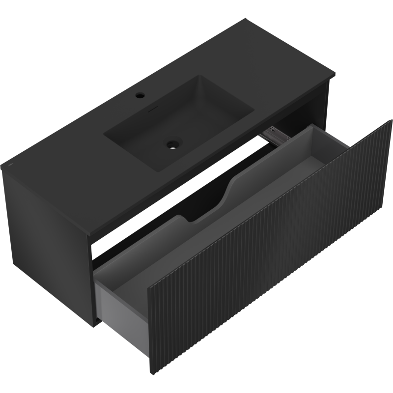 Mexen Rivel 120 cm-es fürdőszobaszekrény Otis mosdóval, 1 fiók, bordázott, fekete matt - 91A20-12047-1-BF71-W18M71