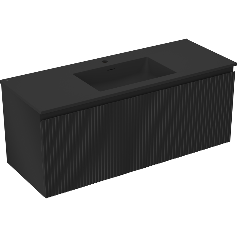 Mexen Rivel 120 cm-es fürdőszobaszekrény Otis mosdóval, 1 fiók, bordázott, fekete matt - 91A20-12047-1-BF71-W18M71